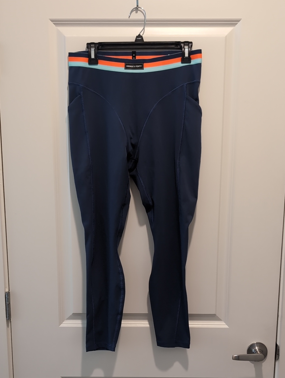 Savage X Fenty Navy Leggings with Coral and Mint Trim
